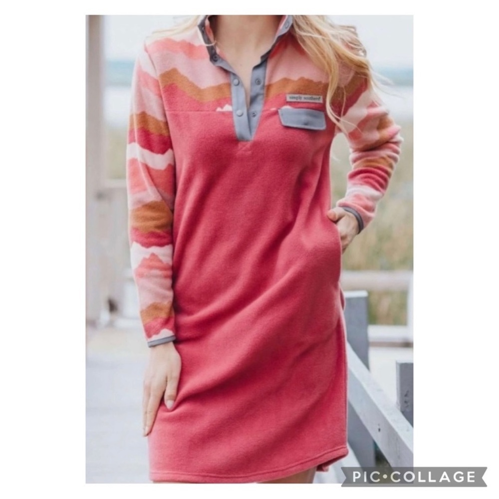 Women's Pink and Multicolor Fleece Simply Southern Dress